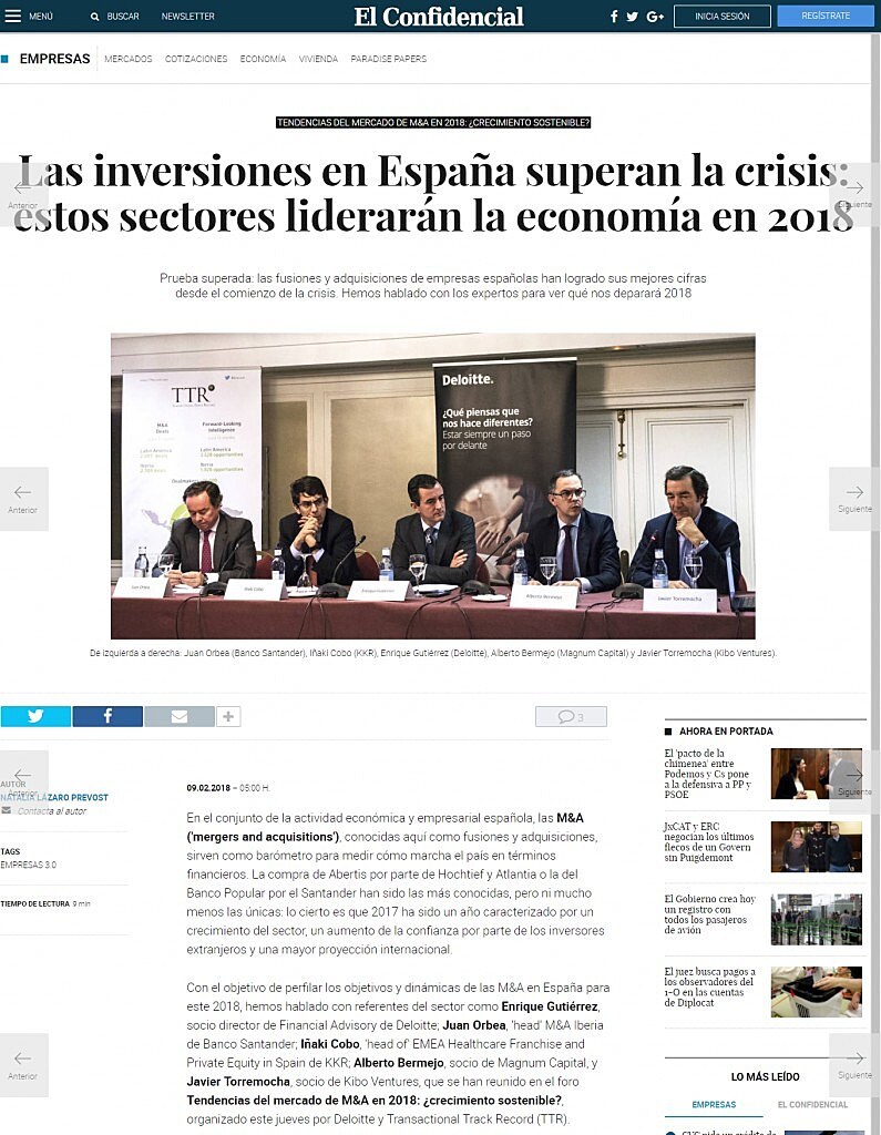 Las inversiones en Espaa superan la crisis: estos sectores liderarn la economa en 2018